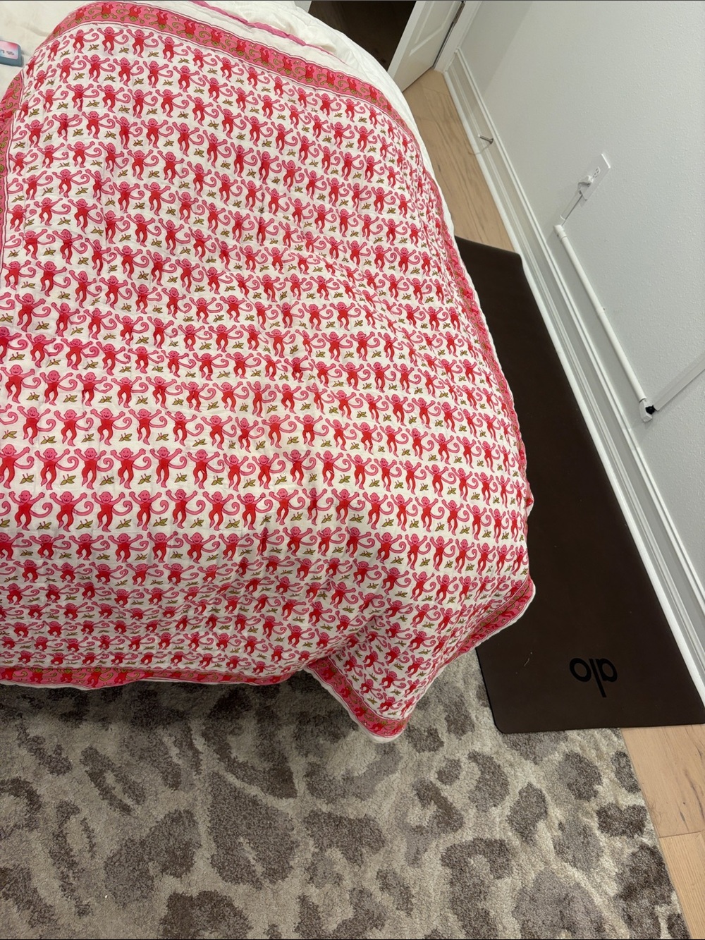 Pink  roller rabbit monkey double sided with stripes small quilt